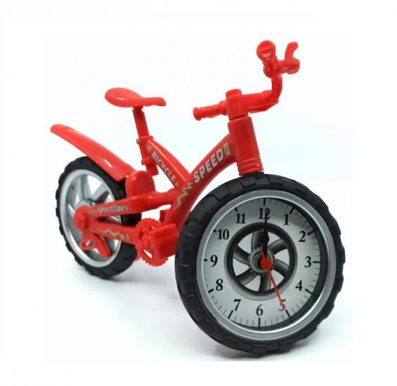 Alarmlı Bisiklet Masa Saati Alarm Özellikli Dekoratif Saat Kırmızı